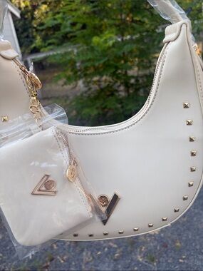 Valentino Orlandi Cream Crescent Shoulder Bag with Coin Pouch
